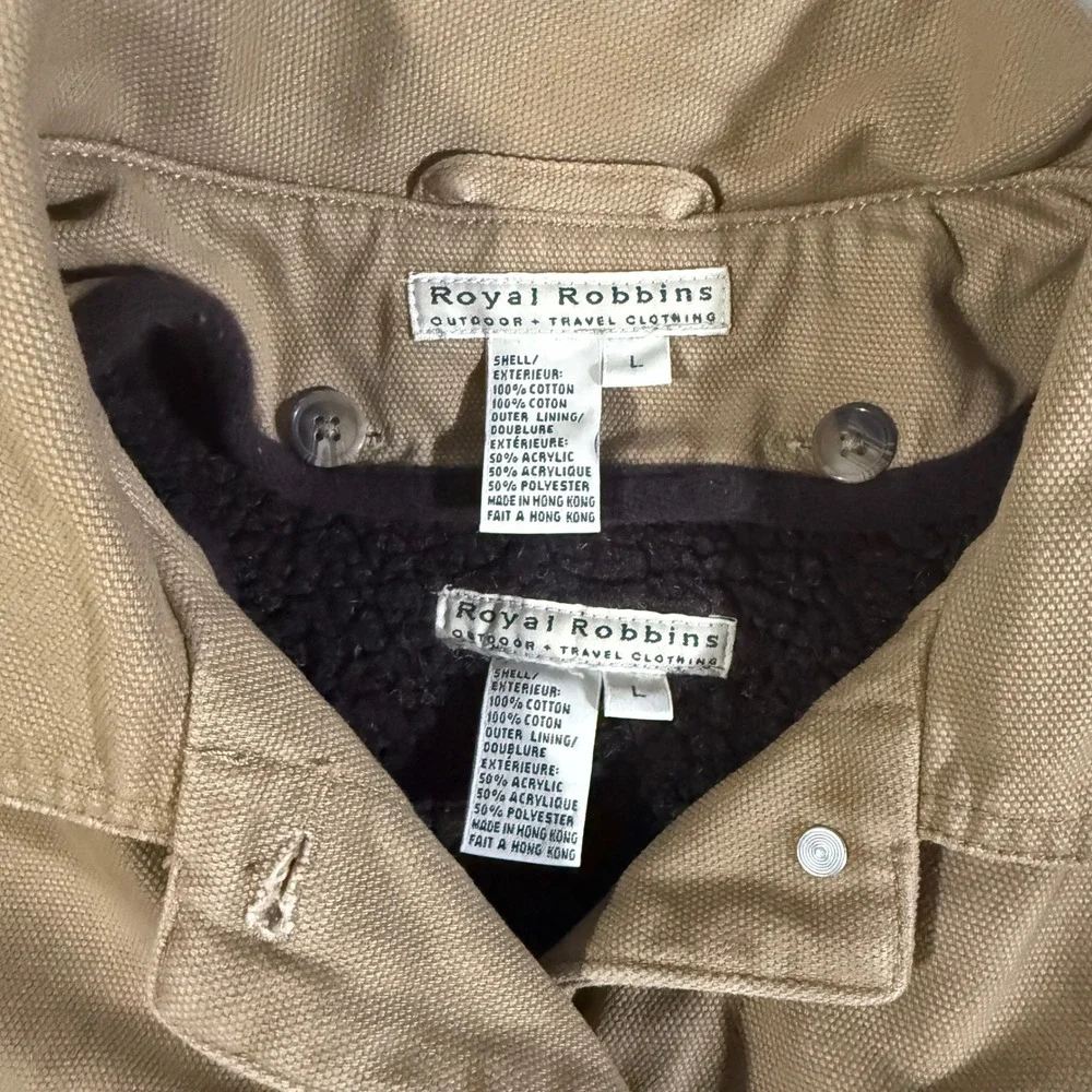 Vintage Royal Robbins Mens Tan Canvas Sherpa Lined Field Jacket Chore Coat Large
